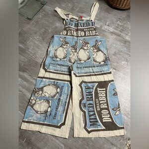 Jaded gypsy flour sack overalls one size bunny blue wide leg nwot